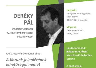 Korunk Kulcsa-díj Deréky Pálnak