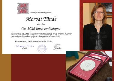 Morvai Tündét Gr. Mikó Imre-emléklappal tüntették ki