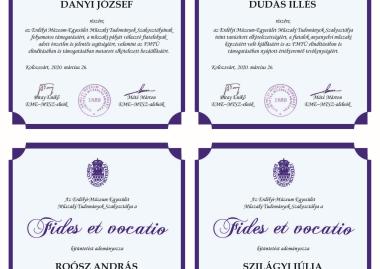 FIDES ET VOCATIO kitüntetésben részesült Danyi József, Dudás Illés, Roósz András és Szilágyi Júlia