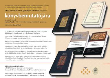 Az EME történeti tárgyú kiadványainak bemutatója a Bölcsészettudományi Kutatóközpont Történettudományi Intézetében