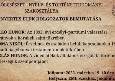 Díjnyertes ETDK dolgozatok bemutatása