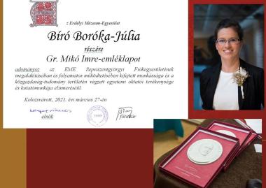 Bíró Boróka-Júliát Gr. Mikó Imre-emléklappal tüntették ki