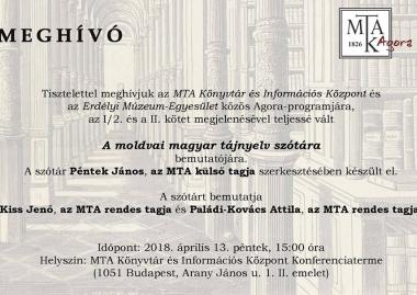 A moldvai magyar tájnyelv szótára - budapesti bemutató