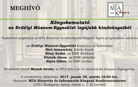 Könyvbemutató az EME 2016-ben megjelent kiadványaiból