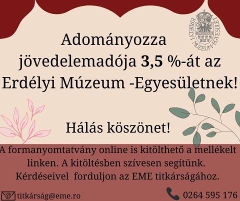Kérjük, támogassa az Erdélyi Múzeum-Egyesületet!