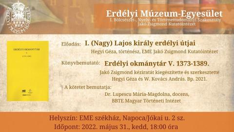 Az Erdélyi okmánytár V. kötetének bemutatása, középkortörténeti előadással egybekötve