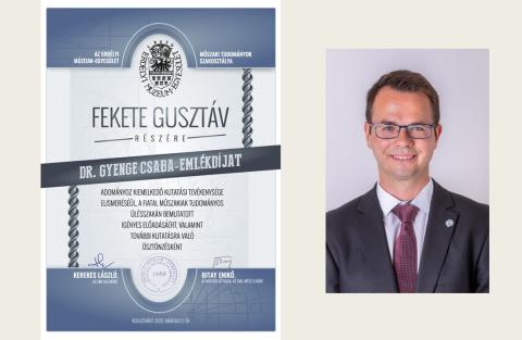 Dr. Gyenge Csaba-emlékdíjat kapott Fekete Gusztáv kiemelkedő kutatási tevékenysége elismeréséül