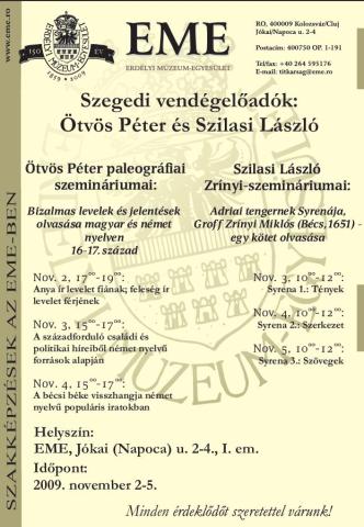 Továbbképzések az EME-ben Szegedi vendégelőadók: Ötvös Péter és Szilasi László