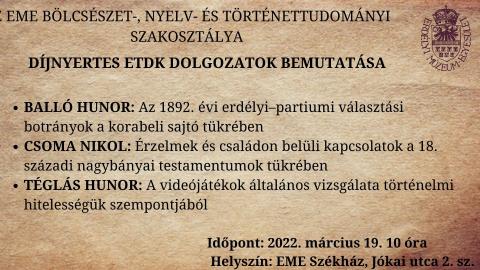 Díjnyertes ETDK dolgozatok bemutatása