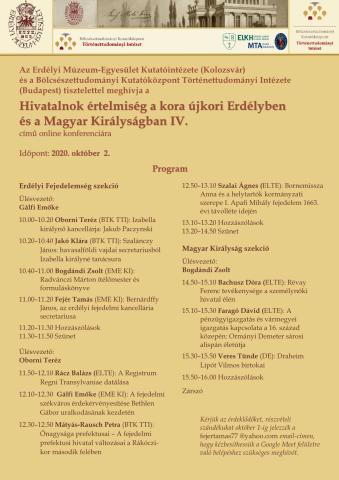 Hivatalnok értelmiség a kora újkori Erdélyben és a Magyar Királyságban IV.