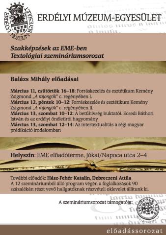 Szakképzések az EME-ben Textológiai szemináriumsorozat