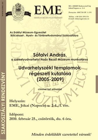 Sófalvi András: Udvarhelyszéki templomok régészeti kutatása (2005-2009)