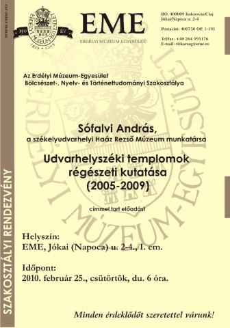 Sófalvi András: Udvarhelyszéki templomok régészeti kutatása (2005-2009)