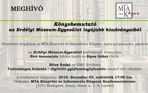 Könyvbemutató az Erdélyi Múzeum-Egyesület legújabb kiadványaiból